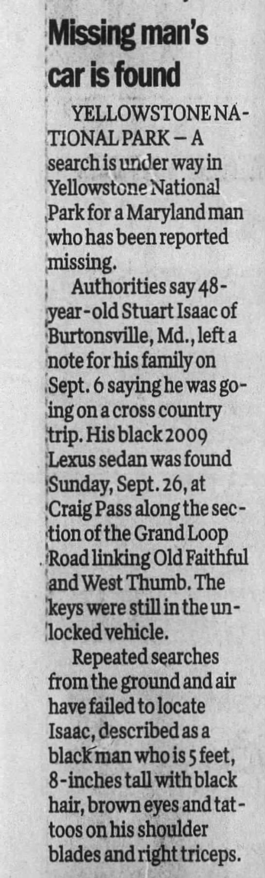 Stuart Issac Missing